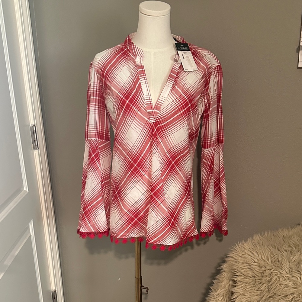 Ralph Lauren Red and White Plaid Blouse